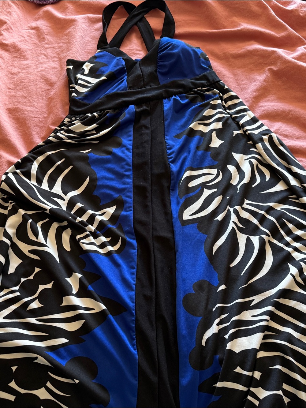 Blue Black White Floral Midi Dress